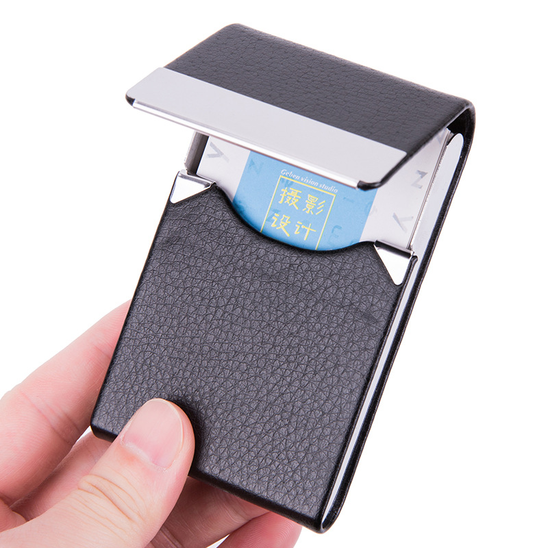 Card Top Loader - 1-delige visitekaartjeshouder voor heren, slank PU-leer,