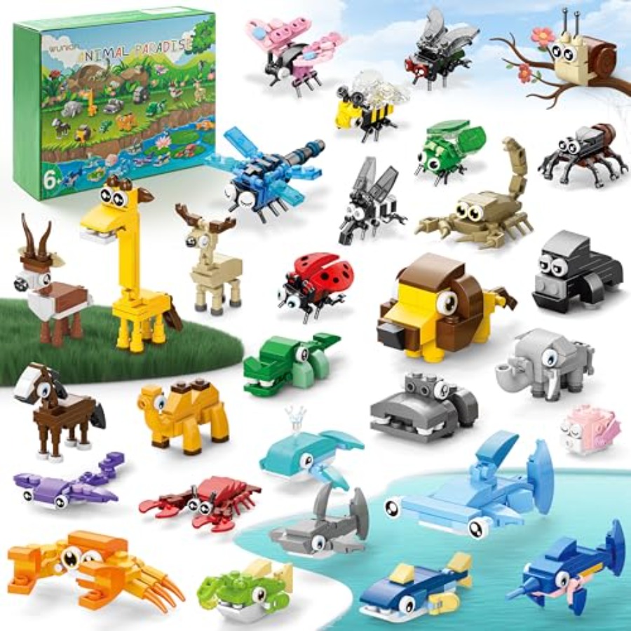Building Block Mini - 30 pakjes partyfavoren, 888 stuks dierenbouwstenen
